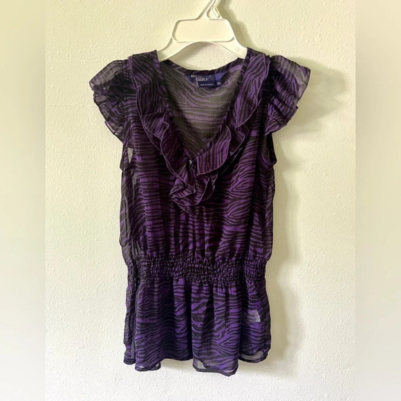 Miley Max Zebra Ruffle Short Sleeve Blouse - XS - Picture 2 of 5